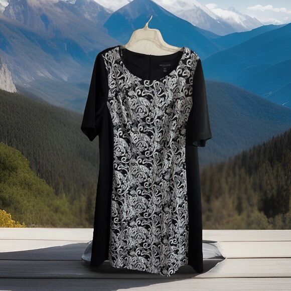 Chic Connected Apparel Plus Sz 20W Black & White Dress Knee Length  Floral BOHOO - Picture 2 of 5